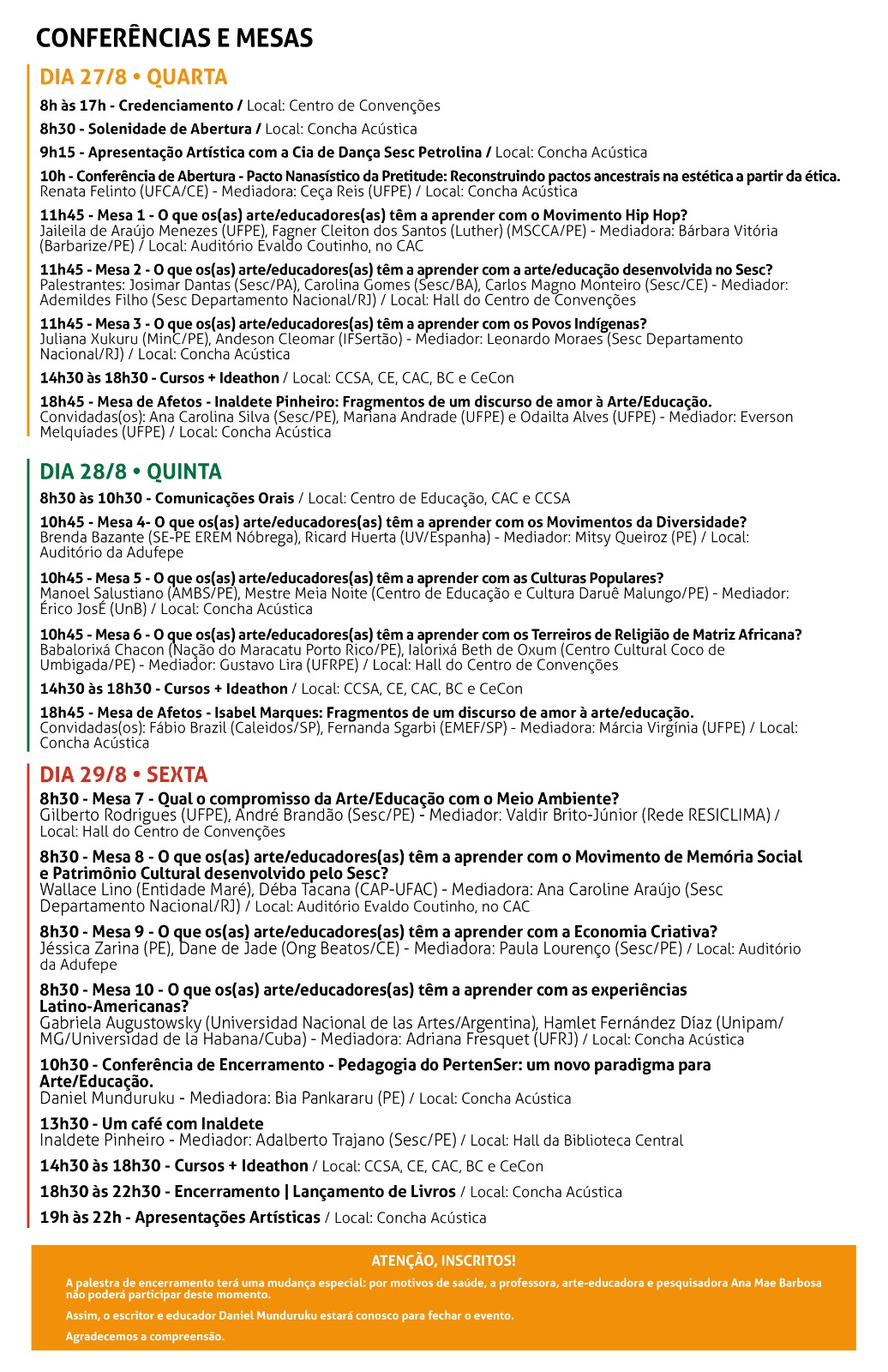 Programação completa